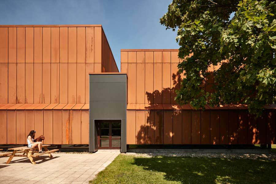 Beautiful façade cassettes made from corten steel, Maribo Svømmehal, Ved Stadion 4, 4930 Maribo
